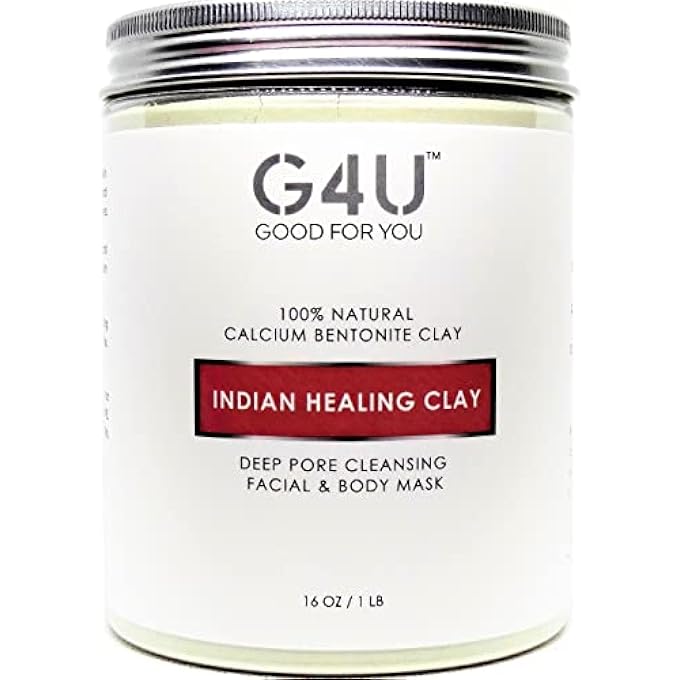 G4U INDIAN HEALING CLAY MASK (16 OZ),100% NATURAL CALCIUM BENTONITE, DEEP PORE CLEANSING FACIAL & PURIFYING MASK, ANTI-ACNE DETOX & REJUVENATING FACE & BODY MASK, PARABEN & SULFATE FREE - Image 1